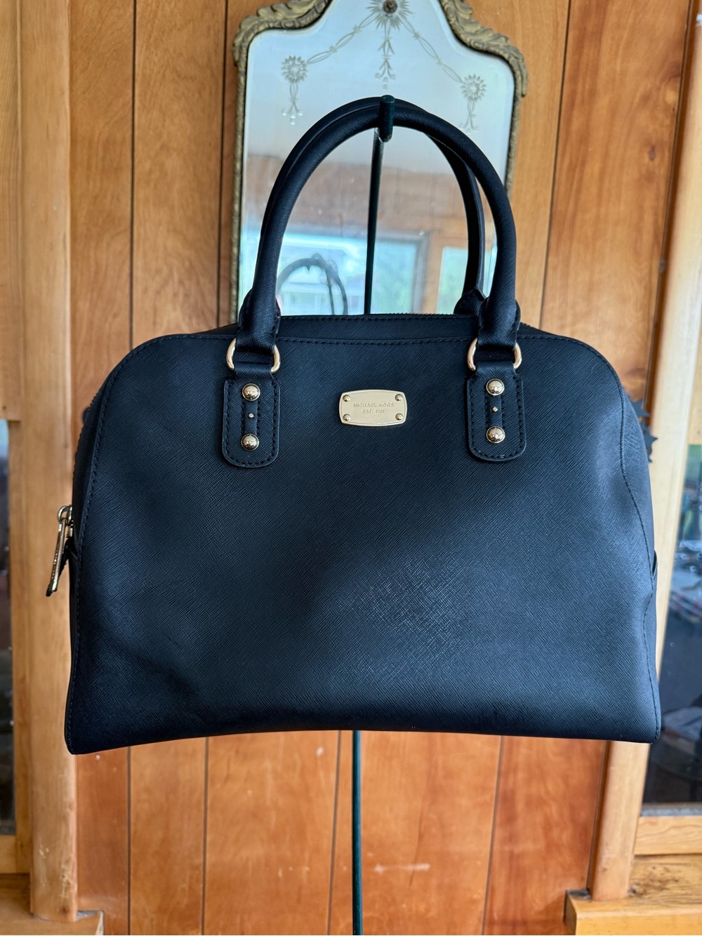 Michael Kors Black Saffiano Leather Satchel Handbag Gold Hardware